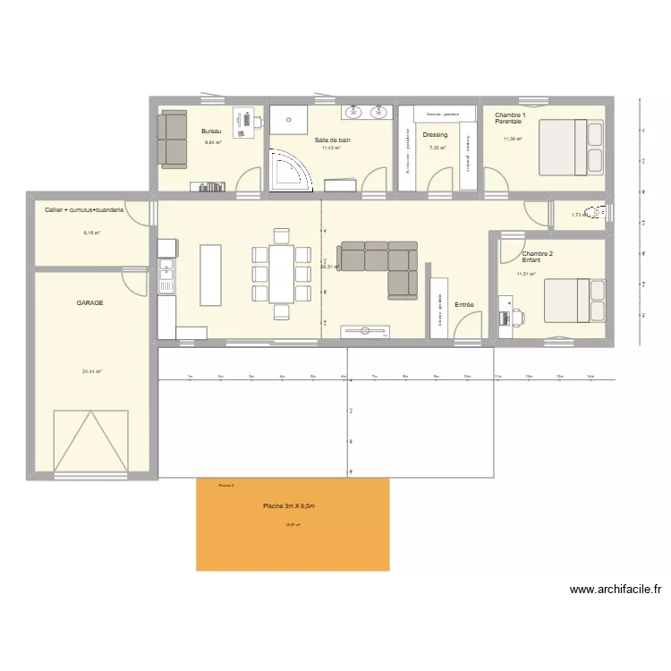 PLAN MAISON INDIVIDUELLE BERNARD. Plan de 9  et 136 m²