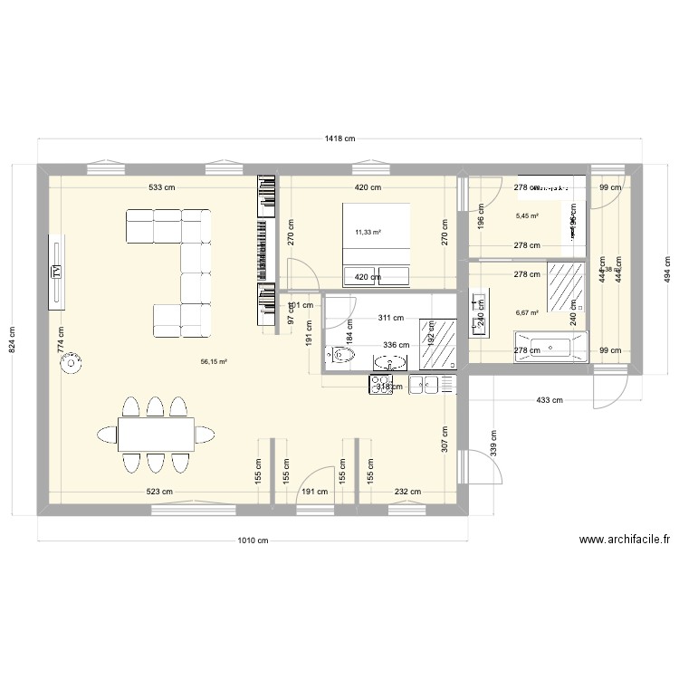 Maison Lamalou 3. Plan de 5 pièces et 84 m2