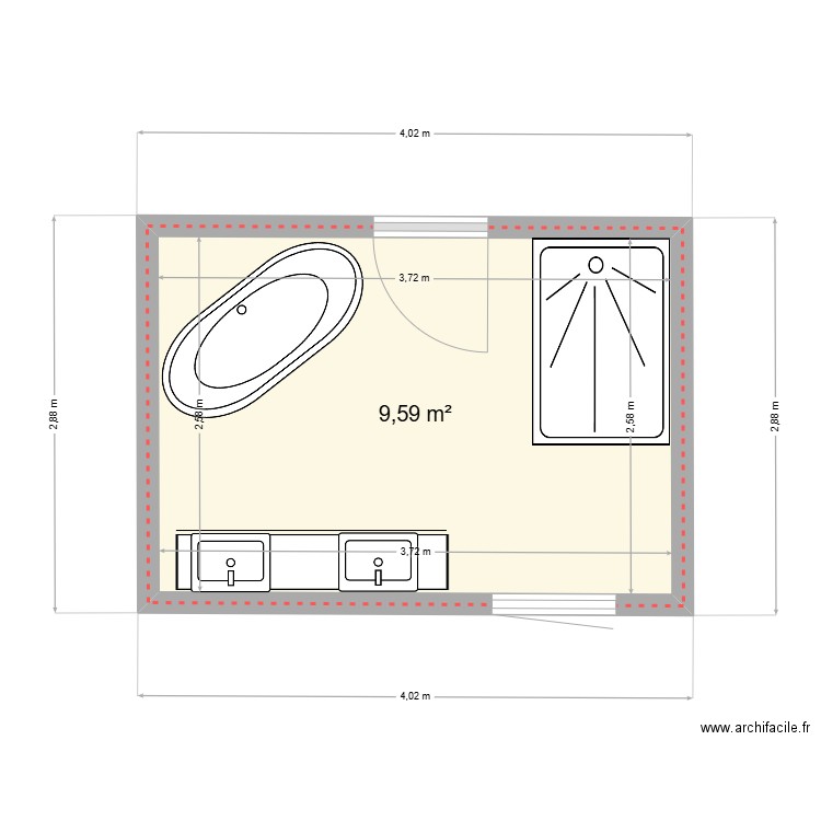 SDB 3. Plan de 1 pièce et 10 m2