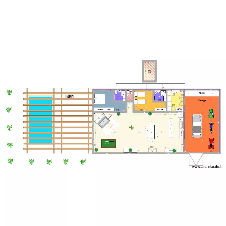 Plain pied 2. Plan de 9  et 229 m²