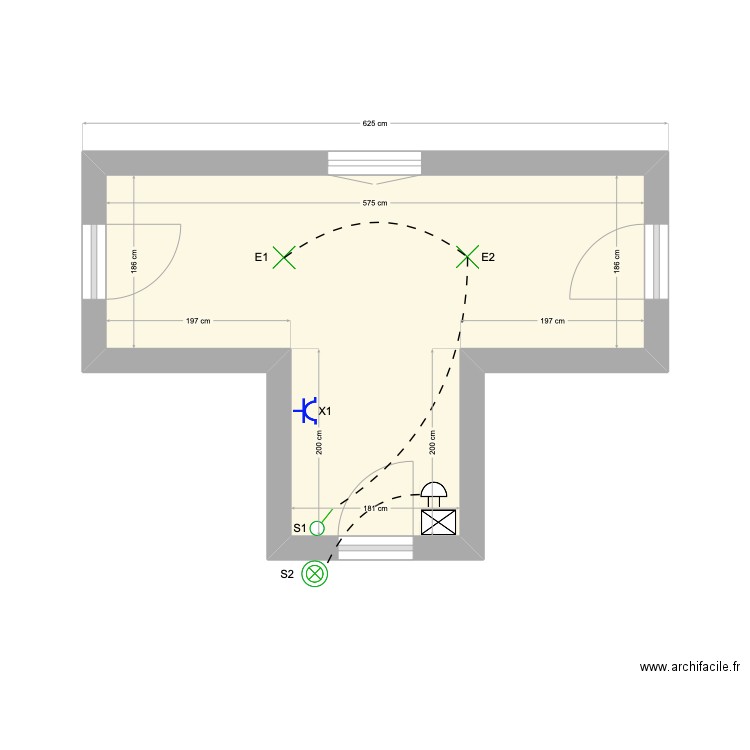 Kayenga. Plan de 1 pièce et 14 m2