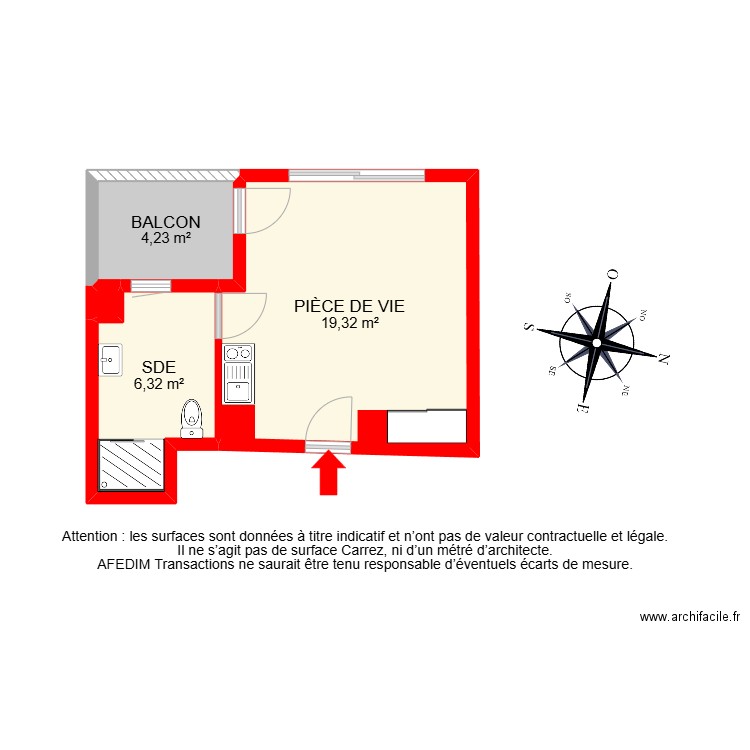 24437. Plan de 4 pièces et 30 m2