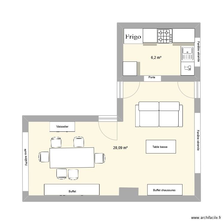 st martin Salon. Plan de 2 pièces et 34 m2