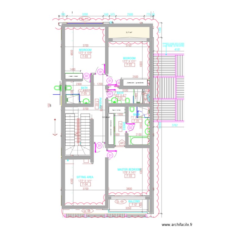 1st floor. Plan de 2 pièces et 106 m2
