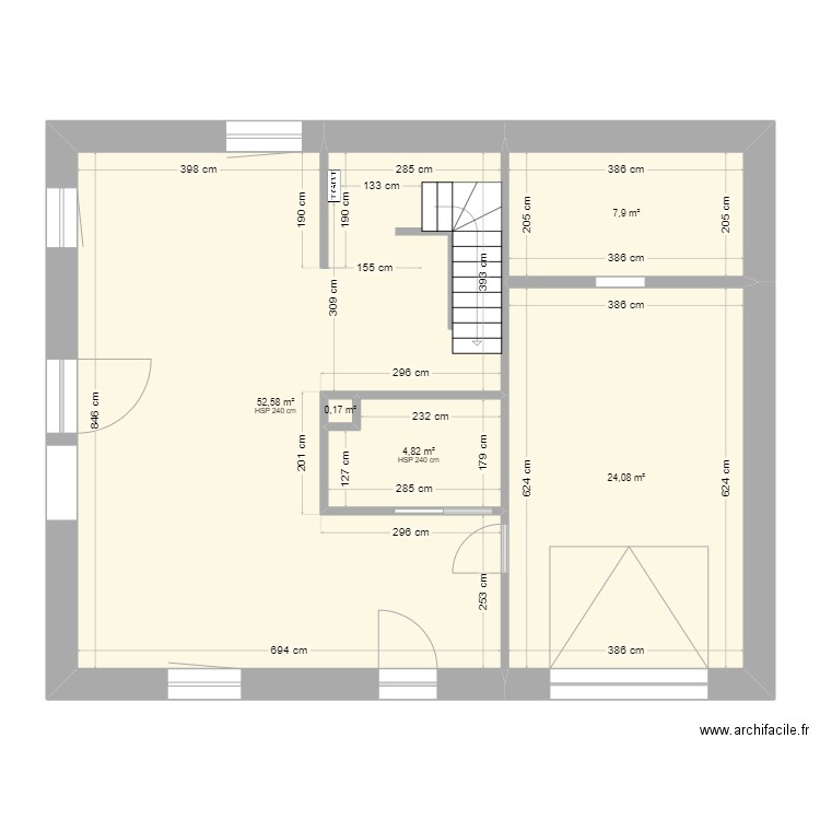 Plan du rez avec modifications. Plan de 6 pièces et 89 m2