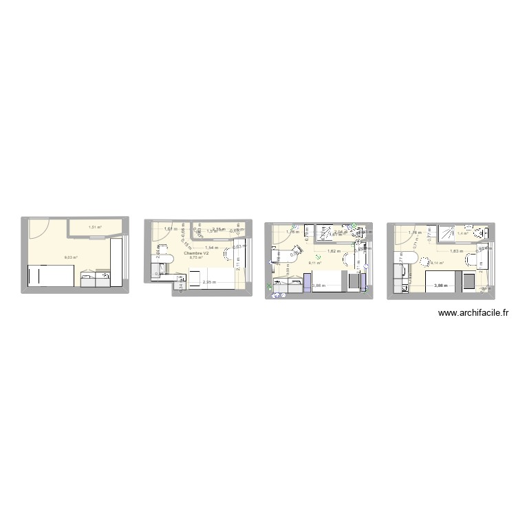 chambre meubl&eacute;e. Plan de 0 pièce et 0 m2