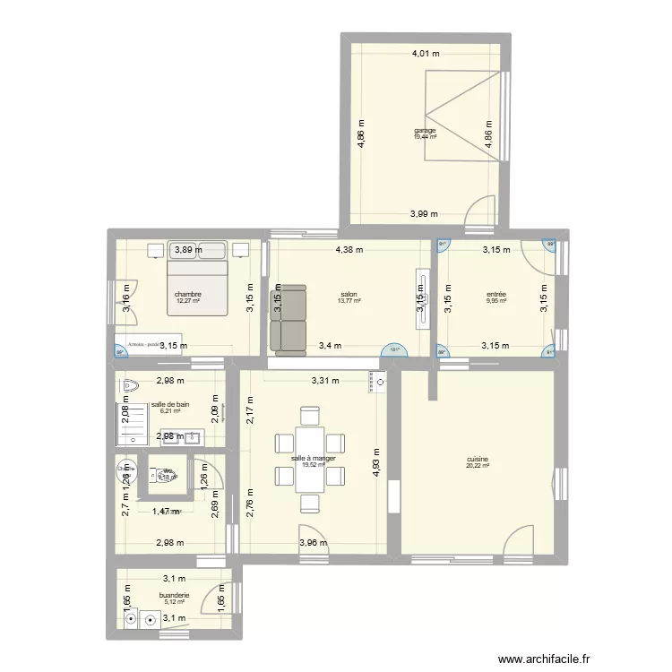 plan maison 2 + amenagement. Plan de 10  et 114 m²