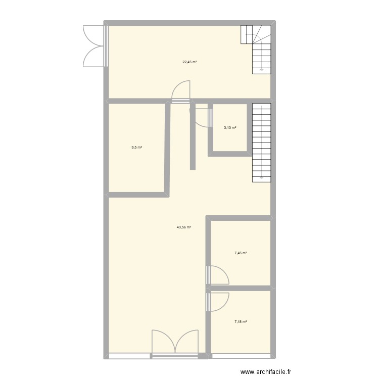local. Plan de 6 pièces et 98 m2