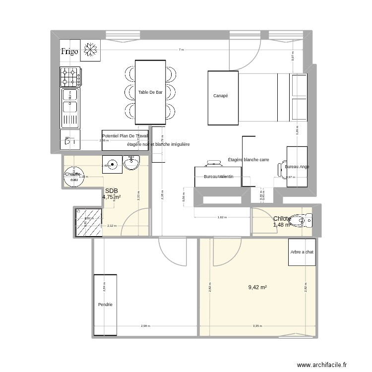 lfvh. Plan de 3 pièces et 16 m2
