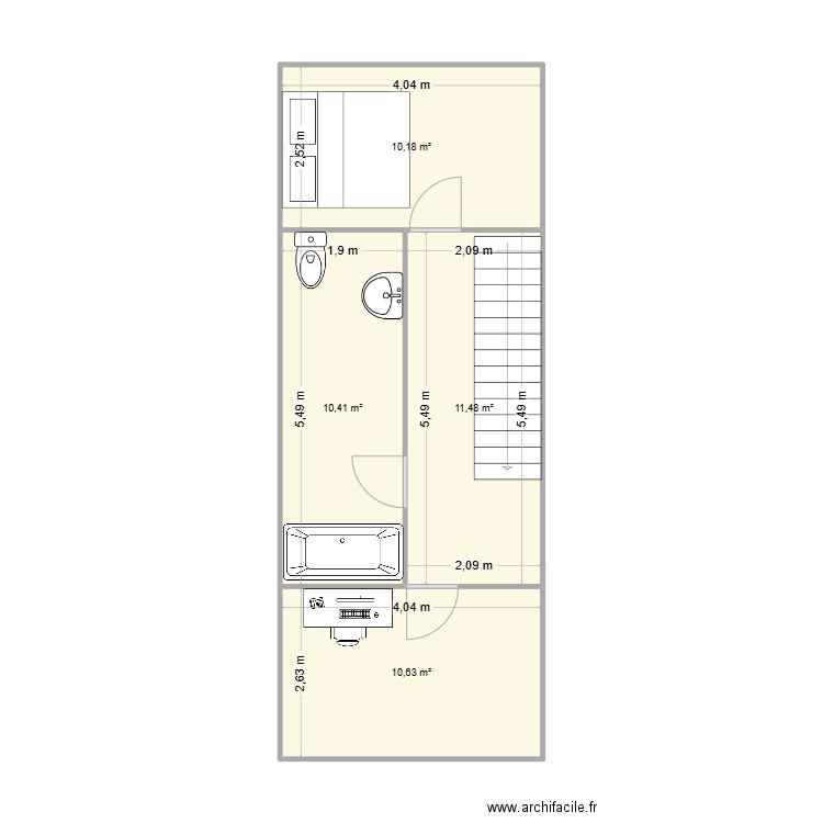 Bomal étage. Plan de 4 pièces et 43 m2