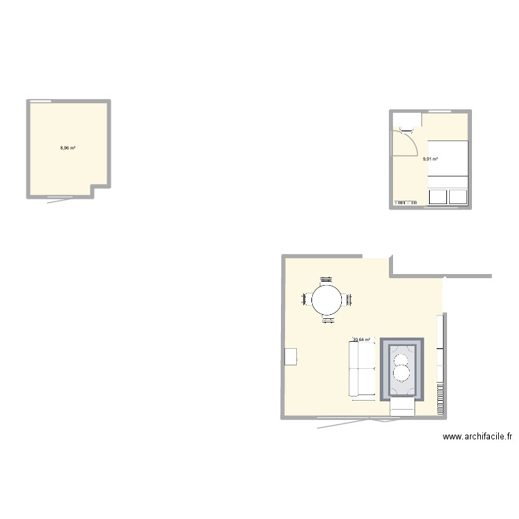 Appart. Plan de 3 pièces et 49 m2