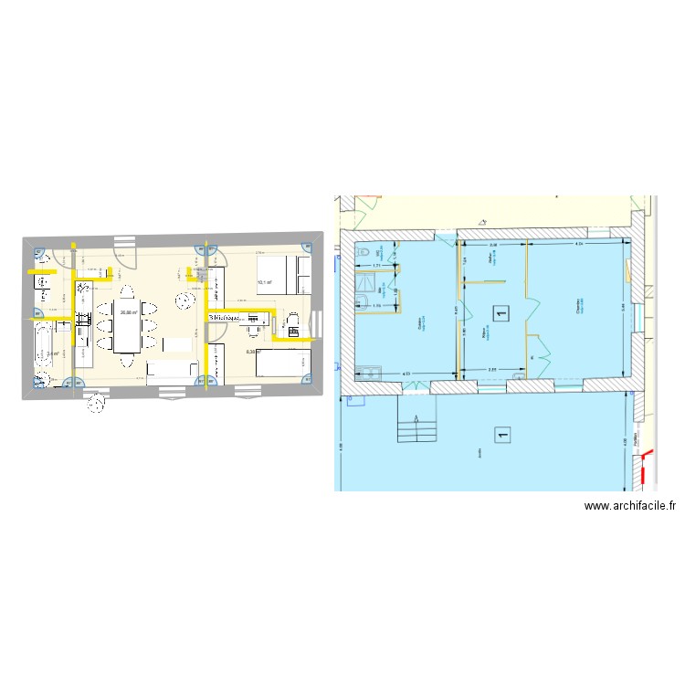 Chessy invers SDB buanderie. Plan de 4 pièces et 49 m2