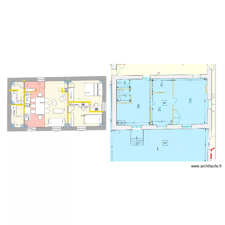 Chessy invers SDB buanderie. Plan de 4 pièces et 49 m² Chessy invers SDB buanderie. Plan de 4 pièces et 49 m²