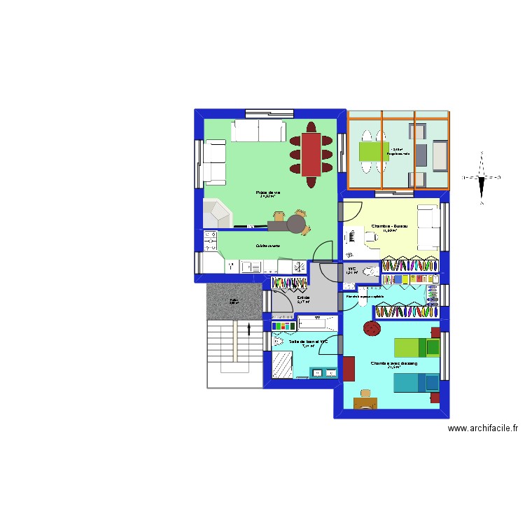 duplex. Plan de 16 pièces et 222 m2