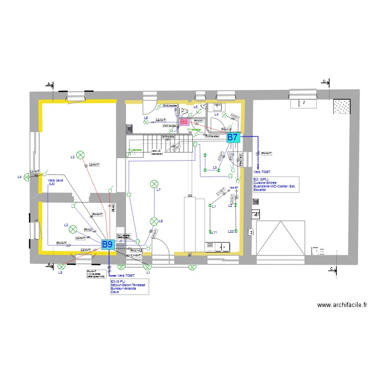 RDC_Eclairage RdC - E2-E3_V4. Plan de 1 pièce et 154 m2