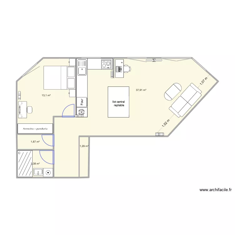 4 quai bir hakeim - après travaux et avec mesures. Plan de 5 et 58 m² 4 quai bir hakeim - après travaux et avec mesures. Plan de 5 et 58 m²