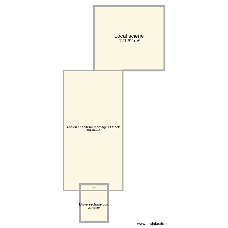 local scierie. Plan de 4 pièces et 337 m2