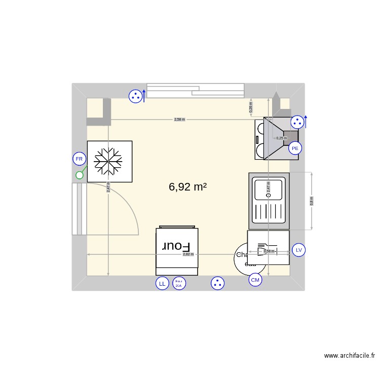 CuisineGrao2. Plan de 1 pièce et 7 m2