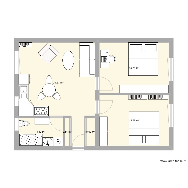 Plan Carrière 2 chambres. Plan de 0 pièce et 0 m2