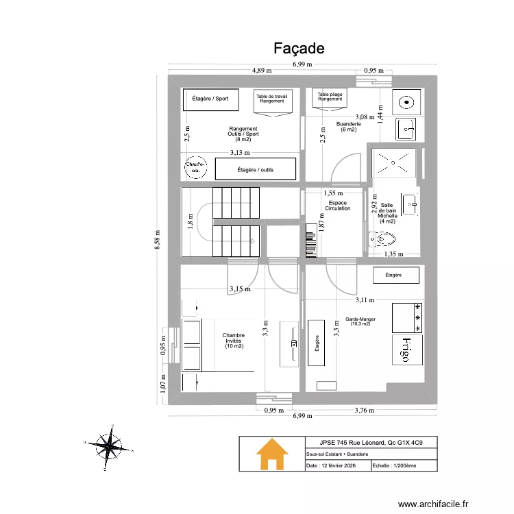 JPSE Sous-sol Existant + Buanderie. Plan de 1  et 51 m²