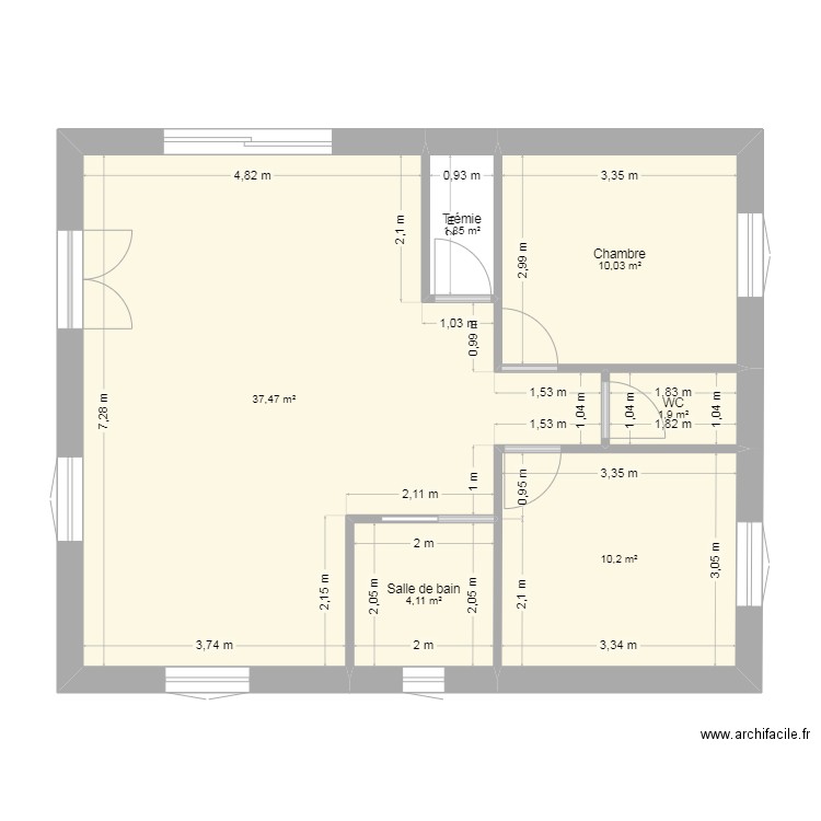 etage barbaroux. Plan de 6 pièces et 66 m2