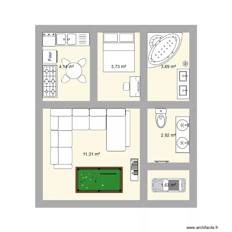 Plan de l\'appartement p&eacute;dagogique. Plan de 6 pièces et 27 m²