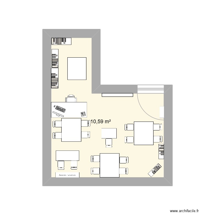 Plan classe P2. Plan de 1 pièce et 11 m2