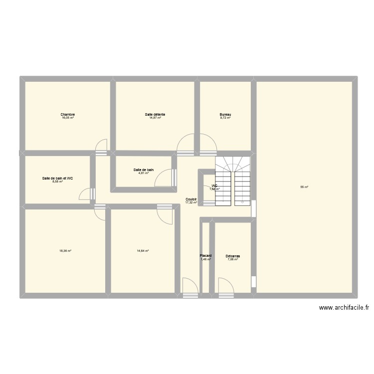 MaisonRectangle1. Plan de 12 pièces et 173 m2