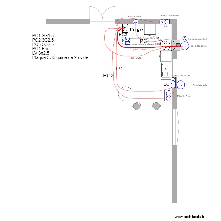 schéma de câblage cuisine. Plan de 0 pièce et 0 m2