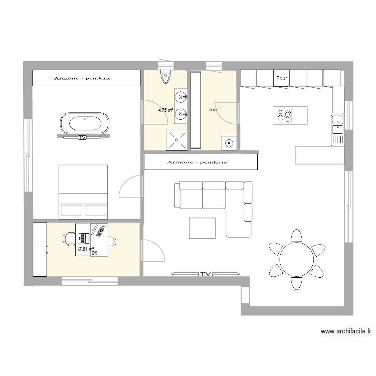 Projet 2. Plan de 3 pièces et 18 m2