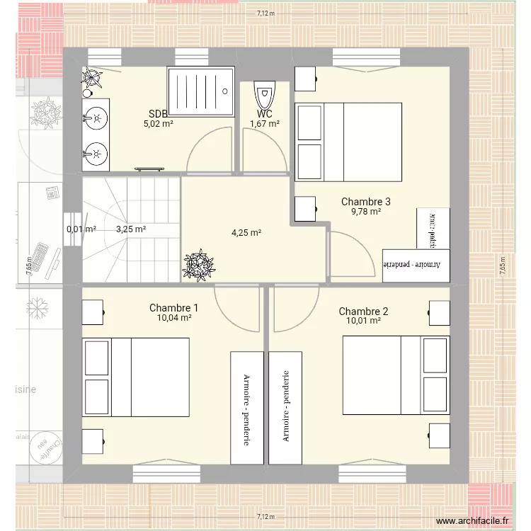 Maison modifi&eacute;e &eacute;tage anticipation. Plan de 14  et 522 m²