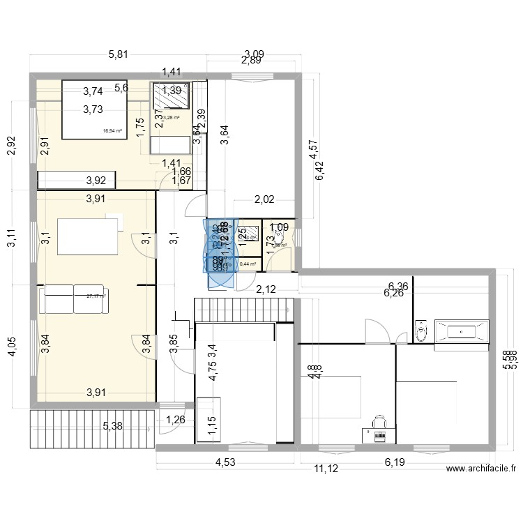 plan origine2. Plan de 8 pièces et 52 m2