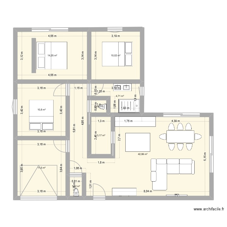 maison bis. Plan de 9 pièces et 99 m2