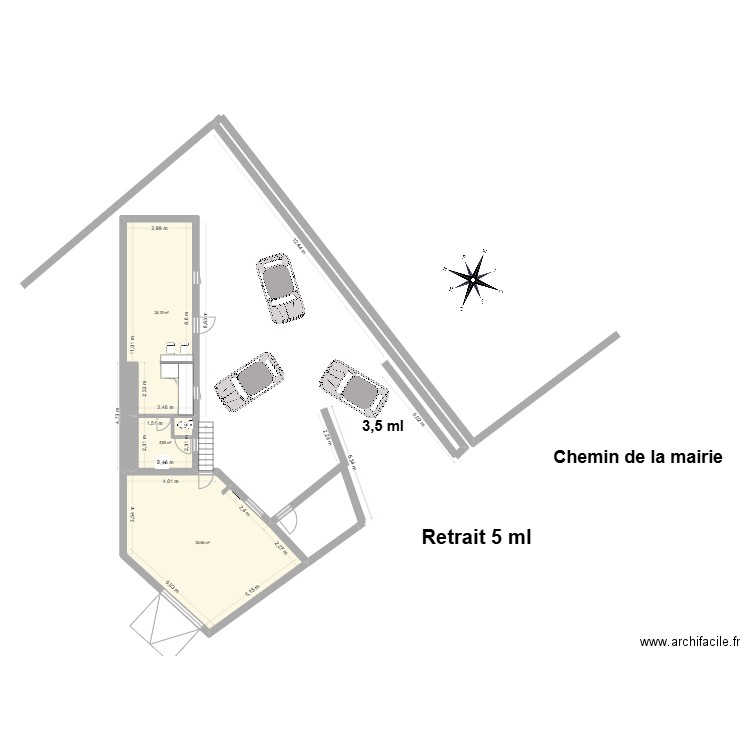 Zone de retournement chemin de la mairie. Plan de 3 pièces et 64 m2