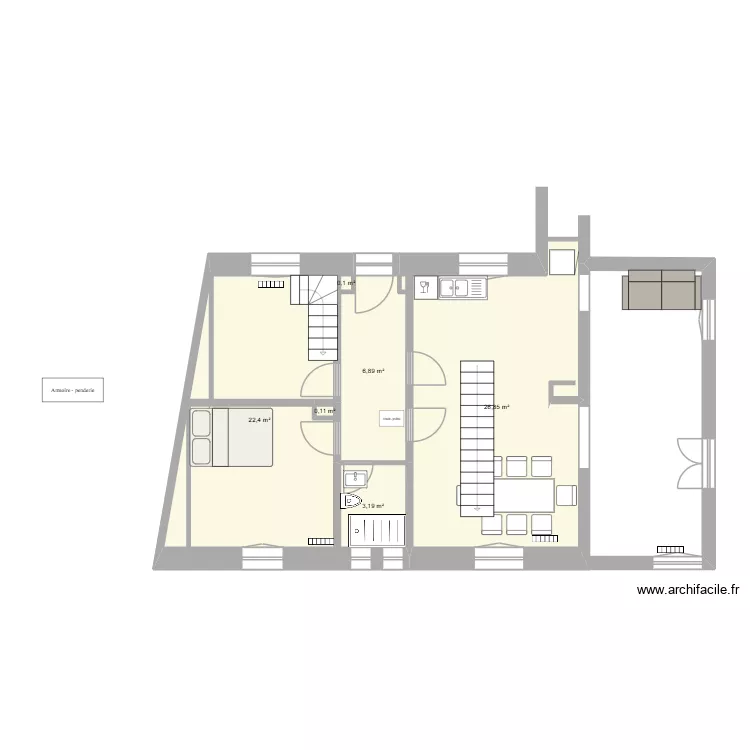 Etage 1A. Plan de 6 Pièces et 60 m² Etage 1A. Plan de 6 Pièces et 60 m²
