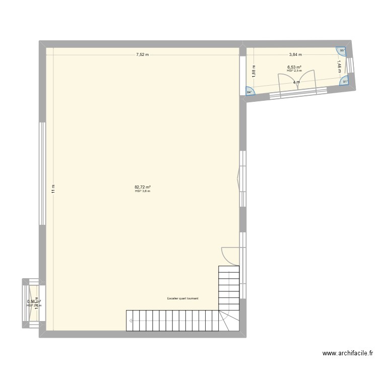 Réception Vaux. Plan de 3 pièces et 90 m2