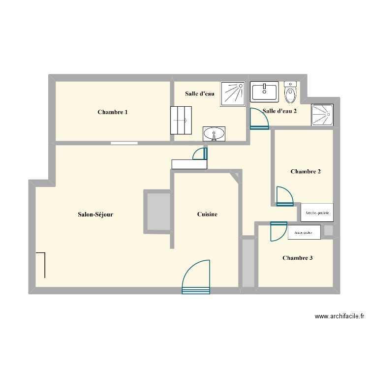 grotte. Plan de 9 pièces et 53 m2