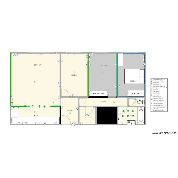 appt clos de la motte. Plan de 11 pièces et 80 m2