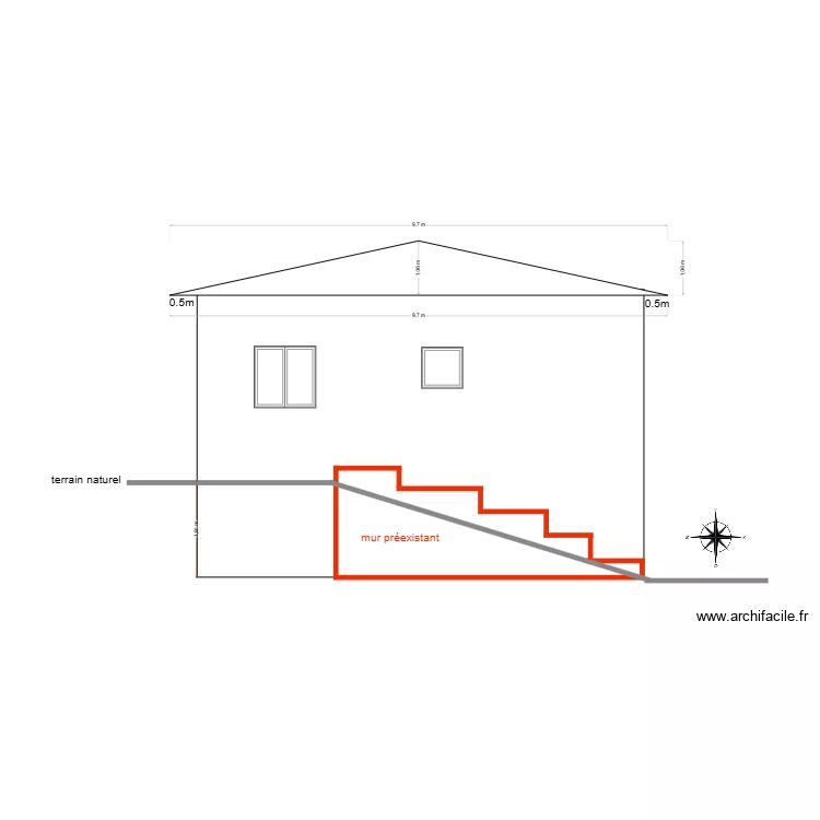 FACADE coté OUEST avant travaux. Plan de FACADE coté OUEST avant travaux. Plan de