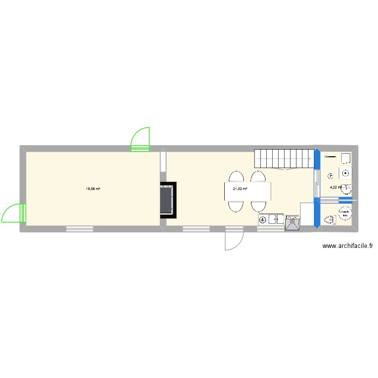 RdC136. Plan de 3 pièces et 44 m2