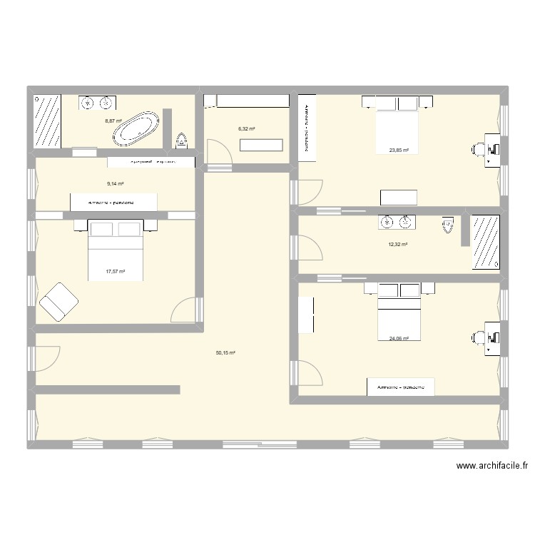 PLG. Plan de 8 pièces et 152 m2