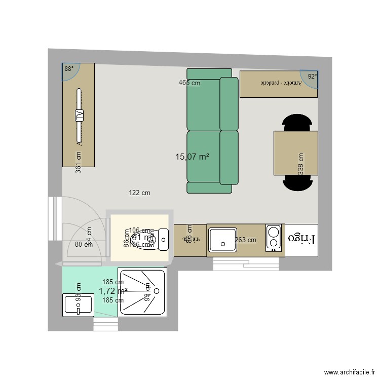 cha 2. Plan de 3 pièces et 18 m2