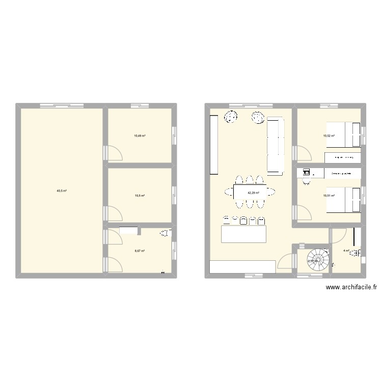 reduit. Plan de 7 pièces et 83 m2