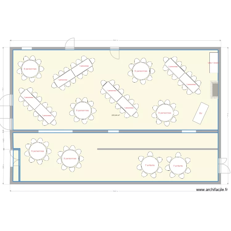 plan des tables mariage initiale. Plan de 1  et 200 m²