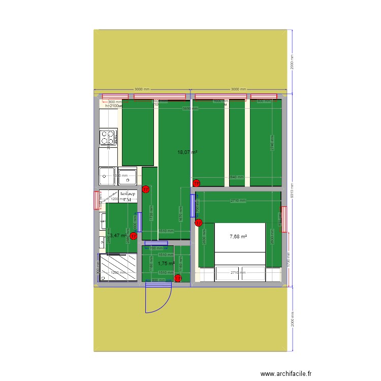  36 Пушкино ТП. Plan de 6 pièces et 52 m2
