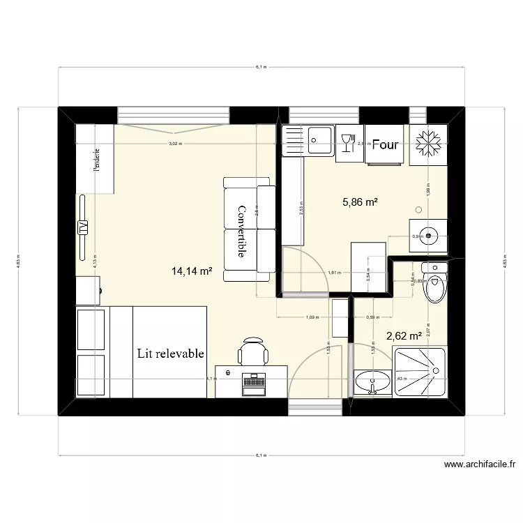 Marguerite Kadidja. Plan de 3  et 23 m²