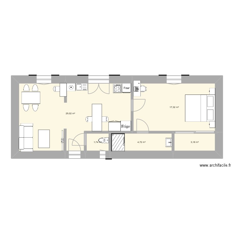 2tne carlier kylian. Plan de 5 pièces et 56 m2