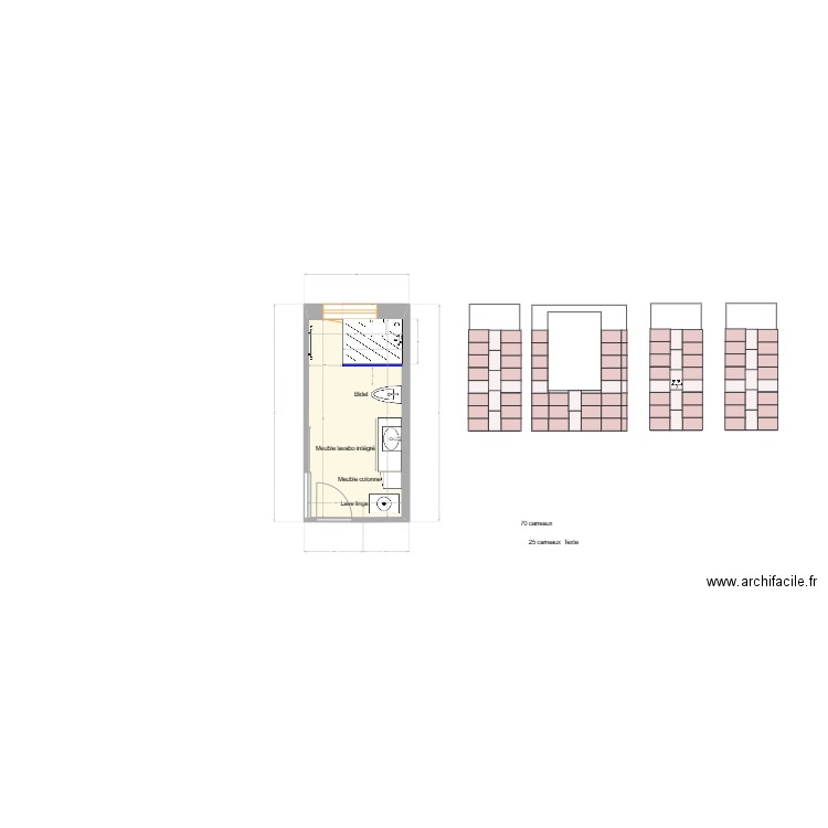 Salle de Bains RDC futur douche 120x90. Plan de 5 pièces et 48 m2