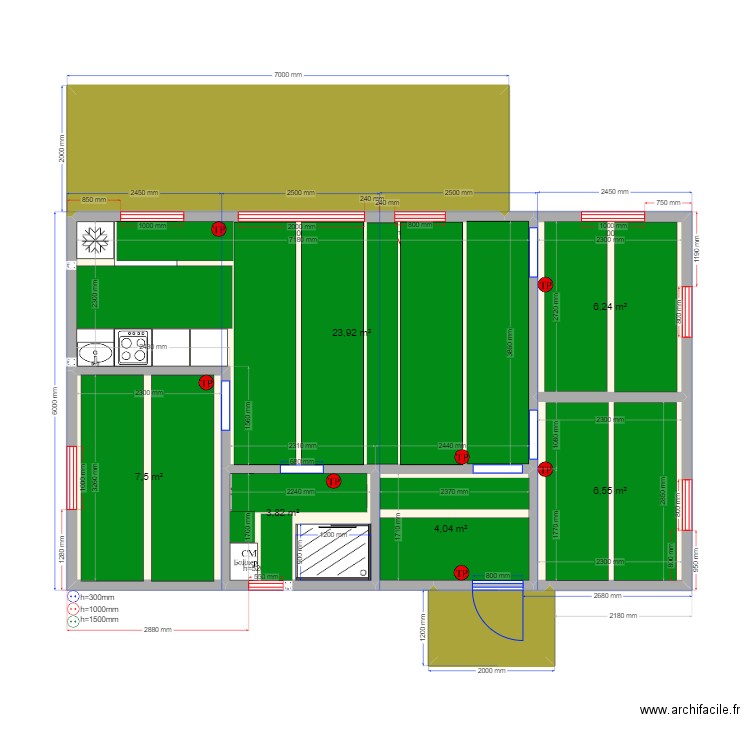 60 Щекавцево н ТП. Plan de 8 pièces et 66 m2