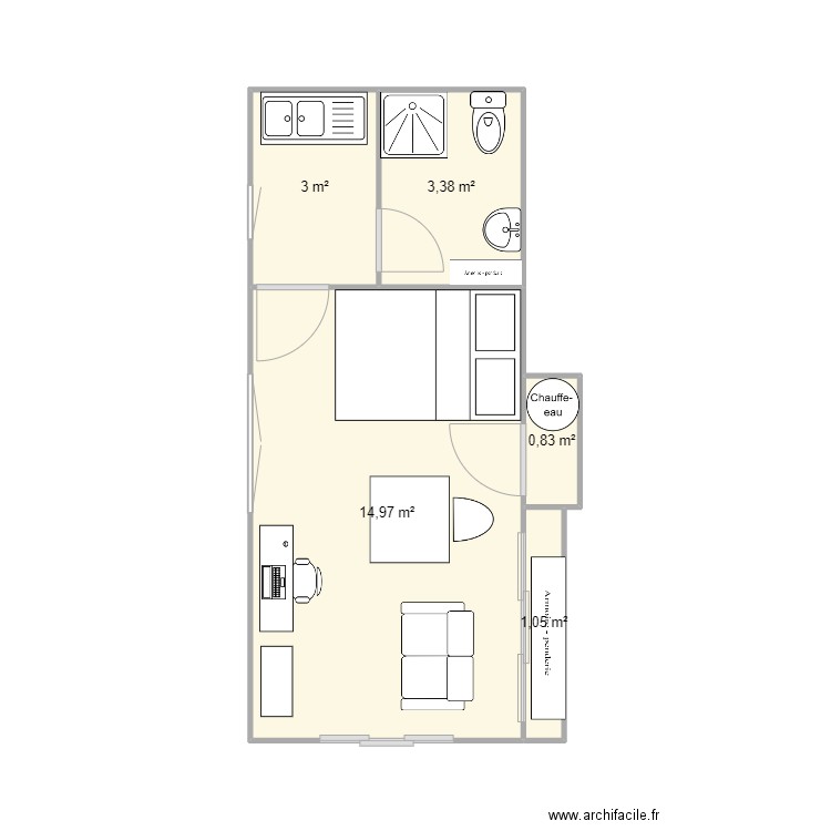 TAL Studio n°4. Plan de 5 pièces et 23 m2